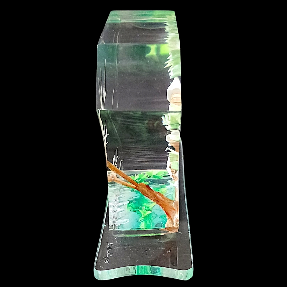 Vintage Lucite Owl Paperweight Sculpture Hand Painted Woodland Bird MCM Decor - Picture 10 of 16